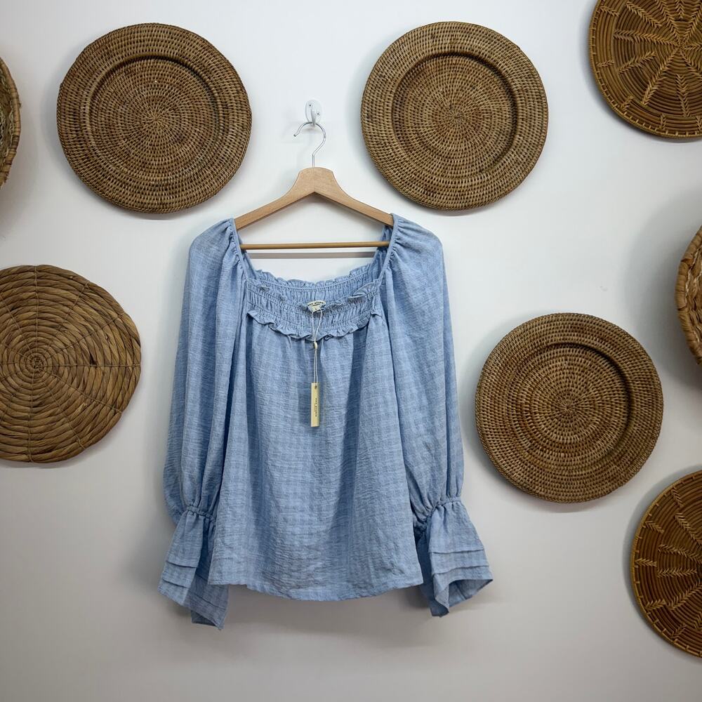 NEW $138 Max Studio Blue Long Sleeve Blouse Top Large
